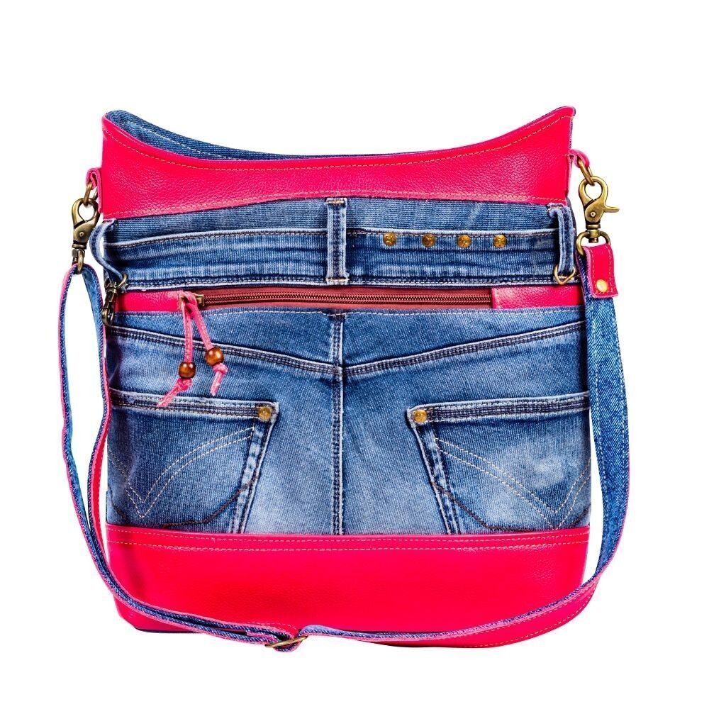 Myra Bag Handmade Charley's Shoulder Bag Upcycled Canvas & Cowhide Leather